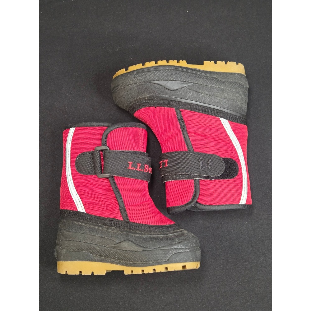 LL Bean Toddler Red Black Snow Boots Size 5 0FFC8 Reflective Strap Winter Shoes